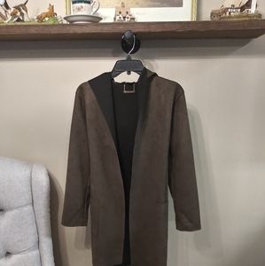 Tahari Faux Suede Hooded Jacket/Coat with Belt